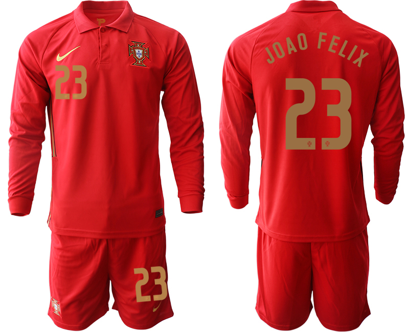 Men 2021 European Cup Portugal home red Long sleeve #23 Soccer Jersey